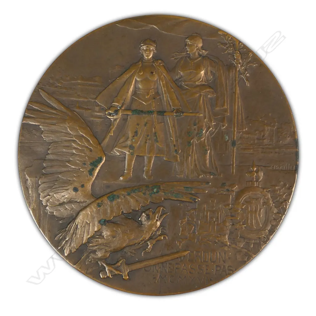 WW1 bronze medallion Heroes of Verdun by Charles Pillet, Image 1++
