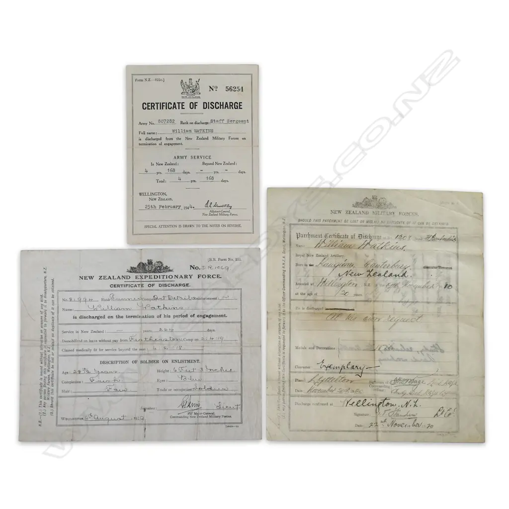Three Discharge Certs To William Watkins WWI & WWII Image 1++