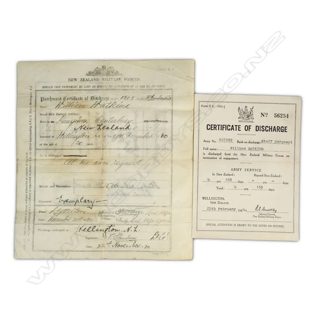 TWO DISCHARGE CERTS TO WILLIAM WATKINS WWI & WWII Image 1++