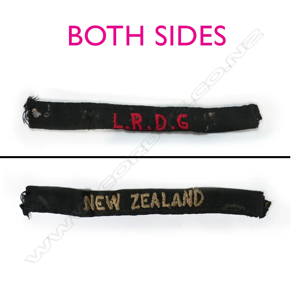 NZ Long Range Desert Group badge (possibly a reunion badge) and an embroidered L.R.D.G New Zealand embroidered title along with an RSA 90th anniversary medal in box and a British-American Squadron of the King's Colonials cap badge.. Image 1++