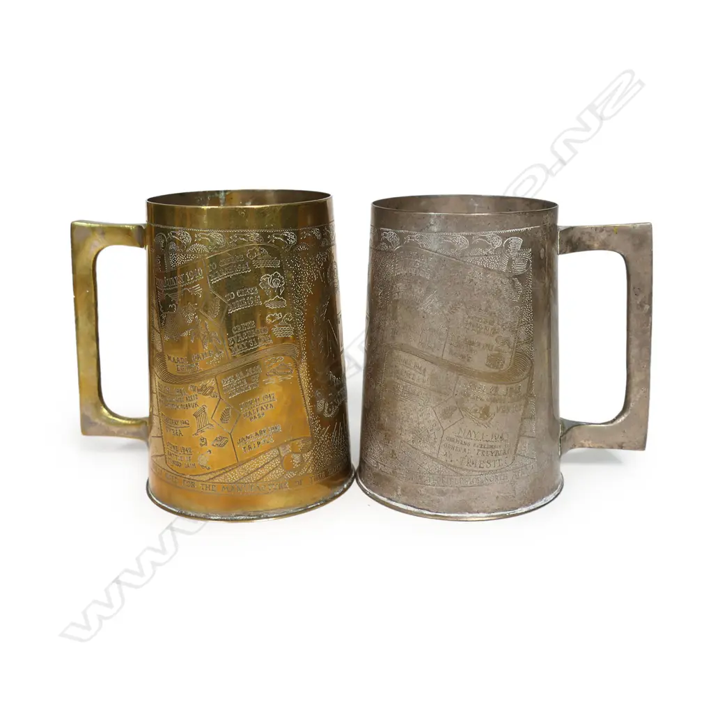 Four NZ engraved WWII brass shell case items, Image 1++