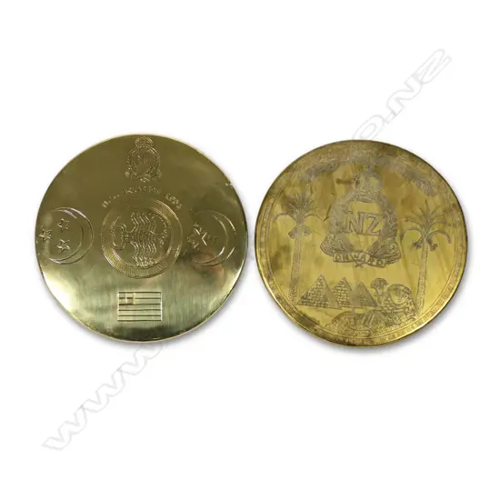 Two NZ engraved WWII brass 'trench art' gongs,
