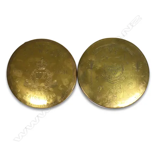 Two NZ engraved WWII brass 'trench art' gongs,