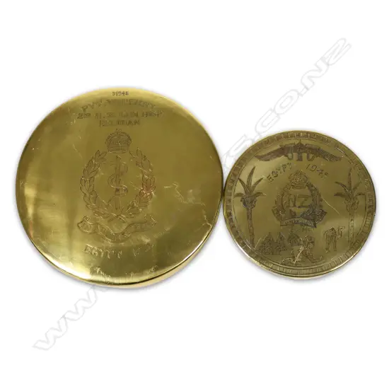 Two NZ engraved WWII brass 'trench art' gongs,