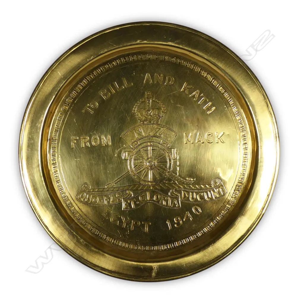NZ engraved WWII brass 'trench art' plate, Image 1++