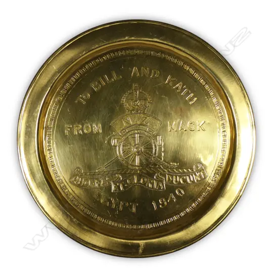 NZ engraved WWII brass 'trench art' plate,