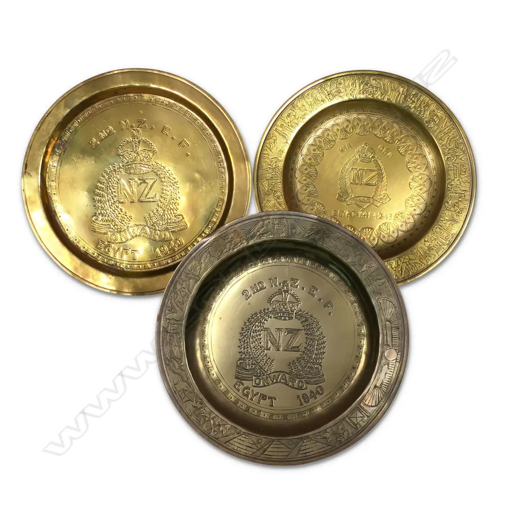Three NZ engraved WWII brass 'trench art' plates, Image 1++