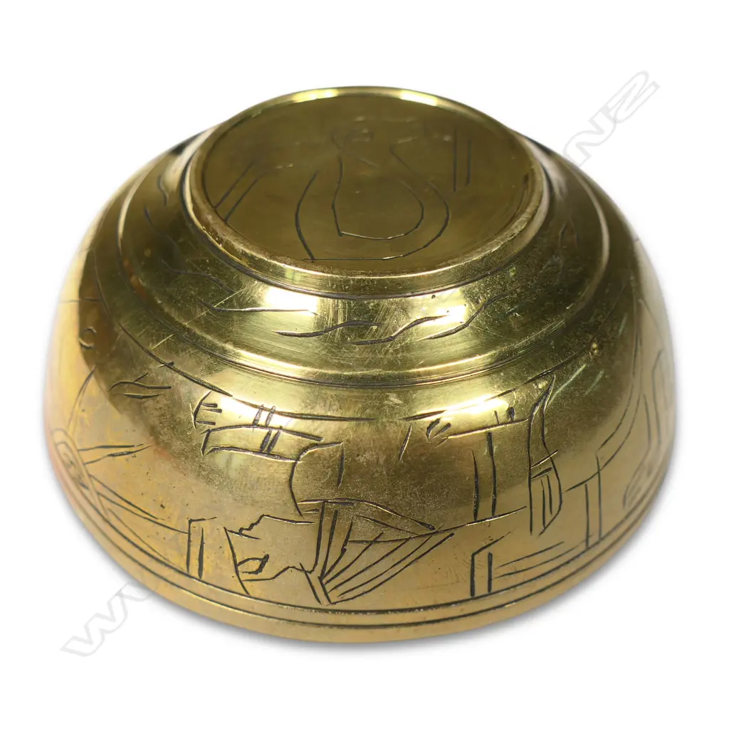 NZ engraved WWII brass 'trench art' dish & bowl, Image 1++