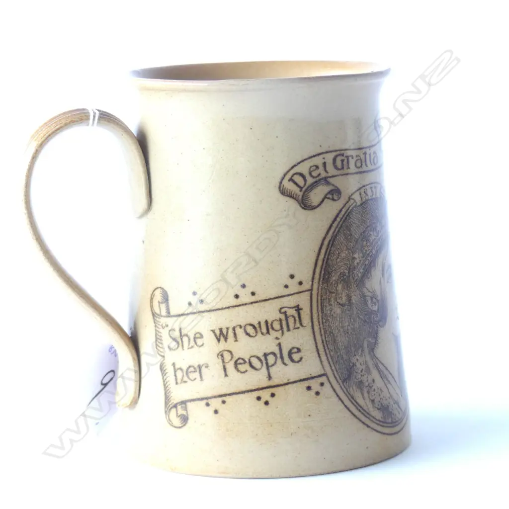 DOULTON LAMBETH MUG, 60TH ANN. "DEI GRATIA, VICTORIA, QUEEN & EMPRESS" (RESTORED RIM) H.110mm Image 1++