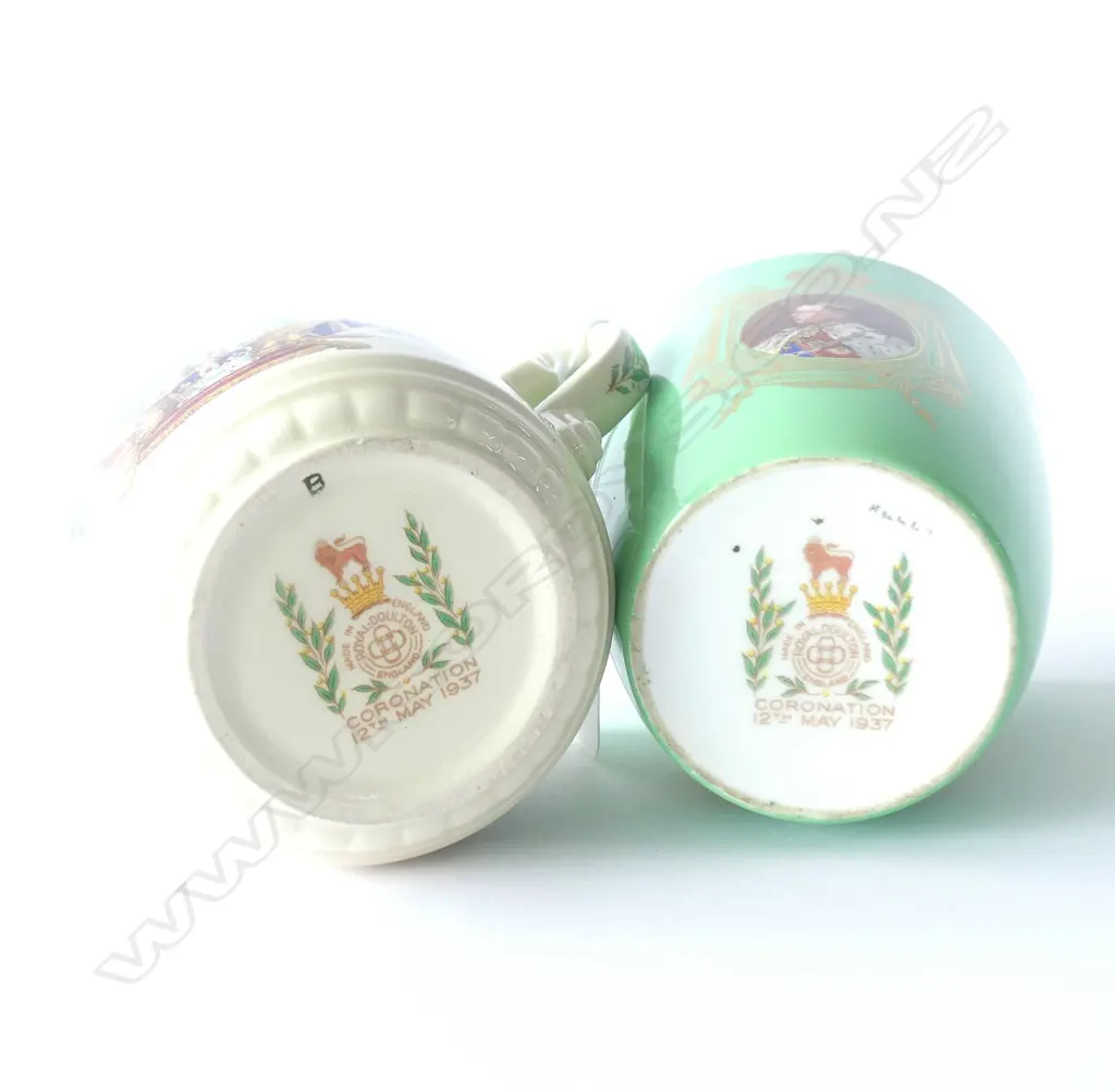 DOULTON BEAKER & MUG, "CORONATION GEORGE VI 1937", TALLEST H.100mm Image 1++
