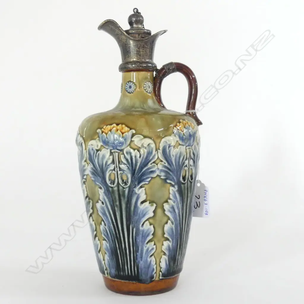 DOULTON LAMBETH ART NOUVEAU CLARET JUG WITH STERLING SILVER SPOUT H.265mm Image 1++