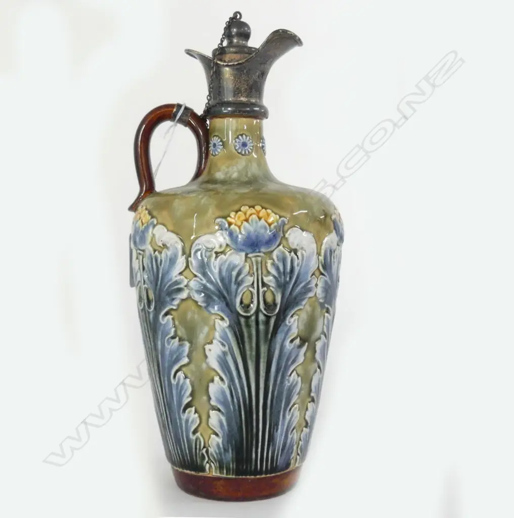 DOULTON LAMBETH ART NOUVEAU CLARET JUG WITH STERLING SILVER SPOUT H.265mm Image 1++