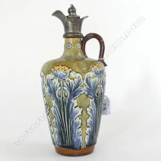 DOULTON LAMBETH ART NOUVEAU CLARET JUG WITH STERLING SILVER SPOUT H.265mm