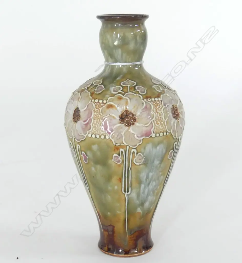 DOULTON LAMBETH ART NOUVEAU VASE DECORATED WITH FLOWERS BY ELIZA SIMMANCE & OTHERS (PROF. RESTORATION TO RIM) H.180mm Image 1++