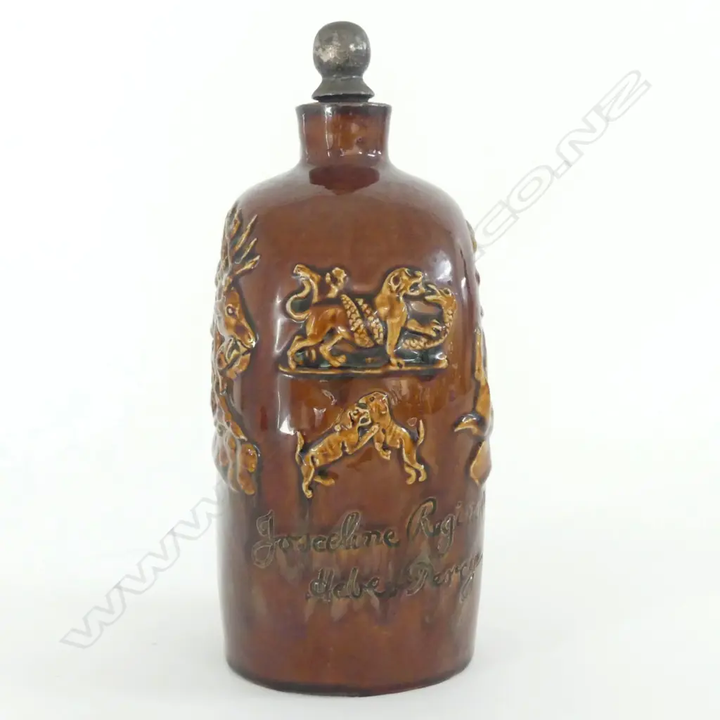 UNIQUE DOULTON SILICONWARE LARGE WHISKY FLASK Made for Josceline Reginald Heber-Percy who was a Lieutenant in the Northumberland Fusiliers. He fought in the First World War. He gained the rank of Captain between 1914 and 1919 in the 4th Battalion Image 1++