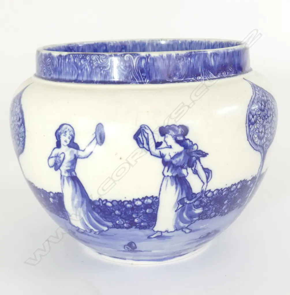 DOULTON MORRISIANWARE LARGE JARDINERE DECORATED WITH SIX ART NOUVEAU WOMEN H.210mm Image 1++