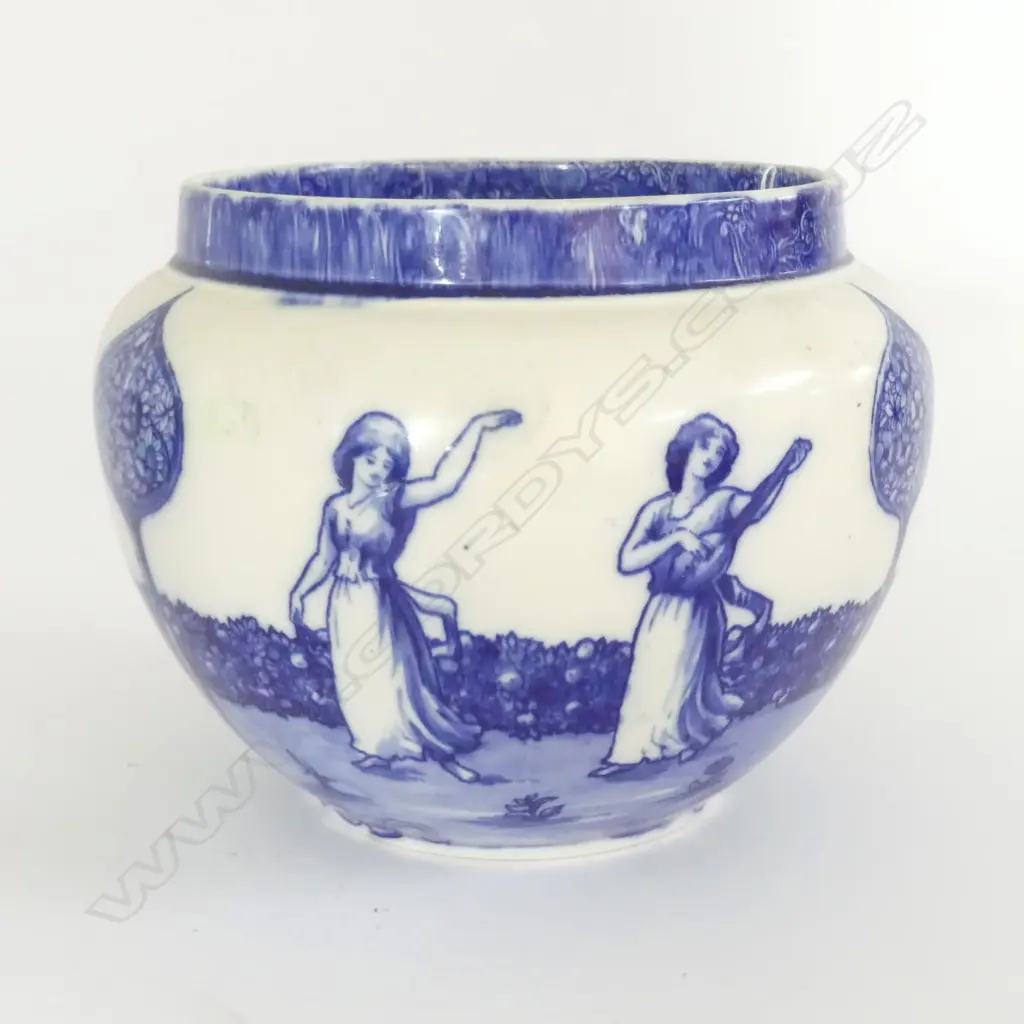 DOULTON MORRISIANWARE LARGE JARDINERE DECORATED WITH SIX ART NOUVEAU WOMEN H.210mm Image 1++