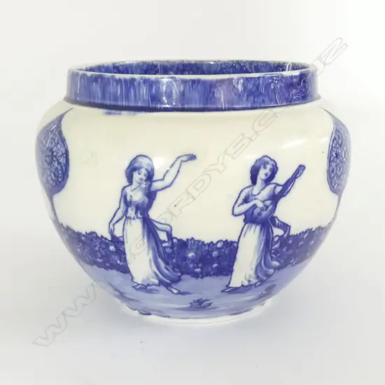 DOULTON MORRISIANWARE LARGE JARDINERE DECORATED WITH SIX ART NOUVEAU WOMEN H.210mm