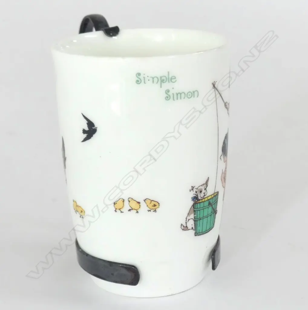 DOULTON "SIMPLE SIMON WENT A-FISHING" BEAKER, SILVER PLATE HANDLE, H.90mm Image 1++