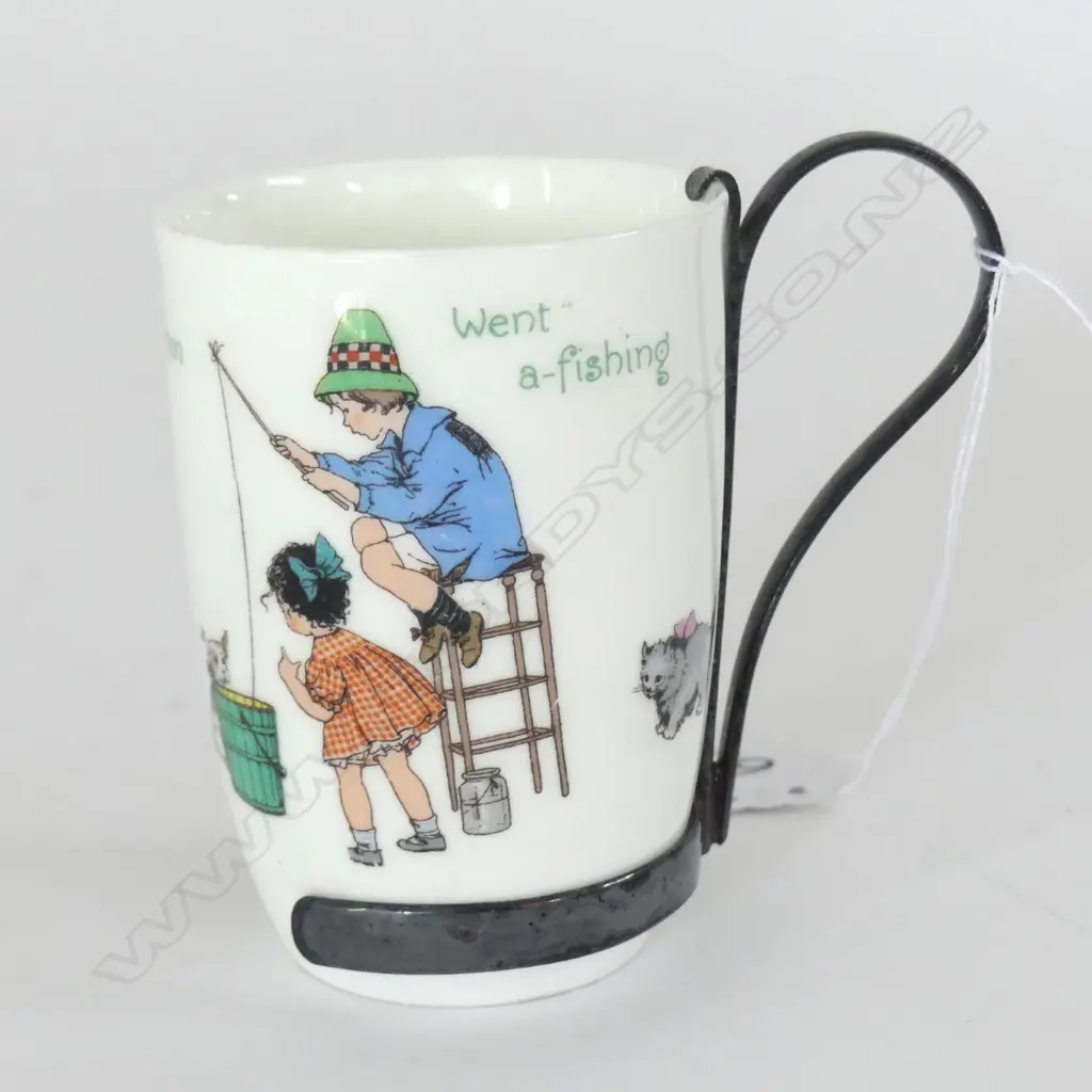 DOULTON "SIMPLE SIMON WENT A-FISHING" BEAKER, SILVER PLATE HANDLE, H.90mm Image 1++