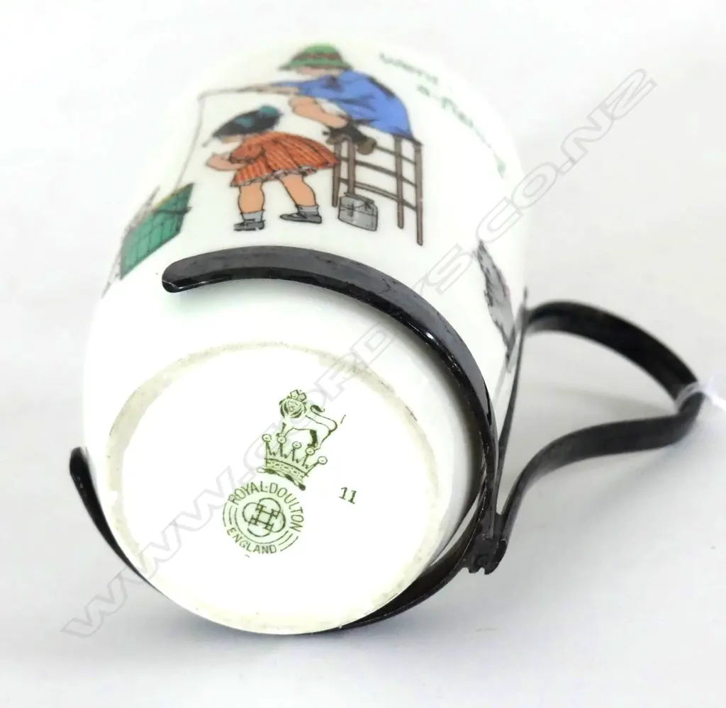 DOULTON "SIMPLE SIMON WENT A-FISHING" BEAKER, SILVER PLATE HANDLE, H.90mm Image 1++