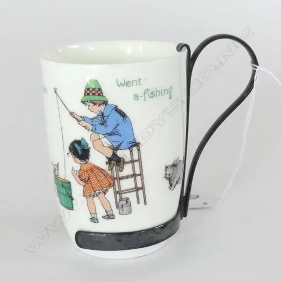 DOULTON "SIMPLE SIMON WENT A-FISHING" BEAKER, SILVER PLATE HANDLE, H.90mm