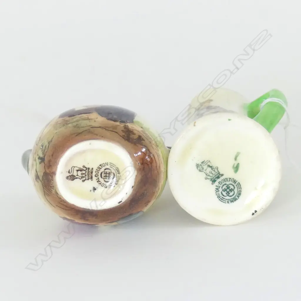 DOULTON MINIATURE WELSH LADIES VASE & "PAT A CAKE" JUG, (RESTORATION TO RIM) TALLEST 16mm. Image 1++