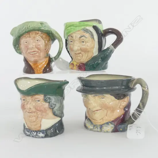 4 SMALL DOULTON CHARACTER JUGS, PARSON BROWN, TONY WELLER, SAIRY GAMP, ARRIOT.