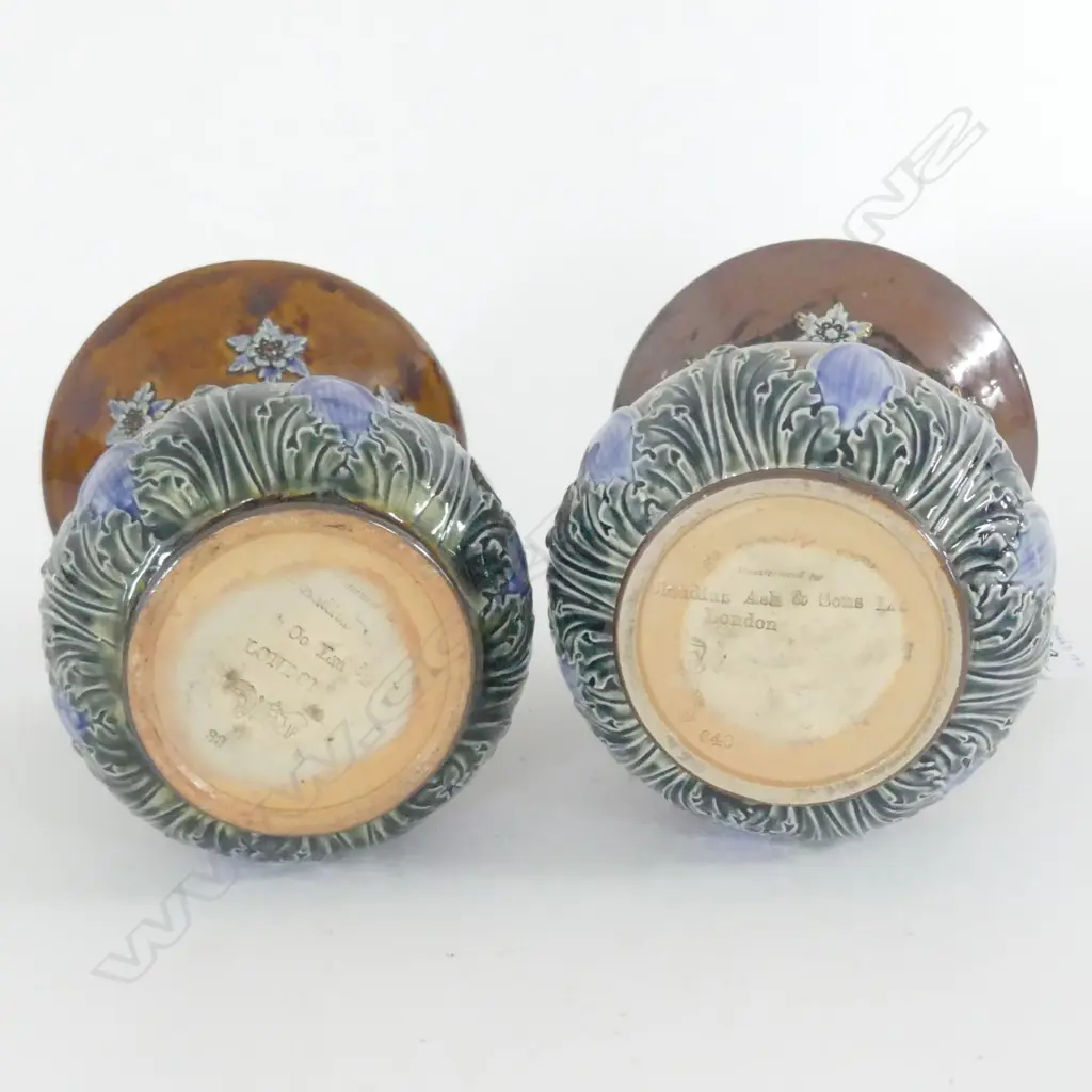 PAIR DOULTON STONEWARE VASES MANUFACTURED FOR CLAUDIUS ASH & SONS LTD LONDON. H. 240mm Image 1++