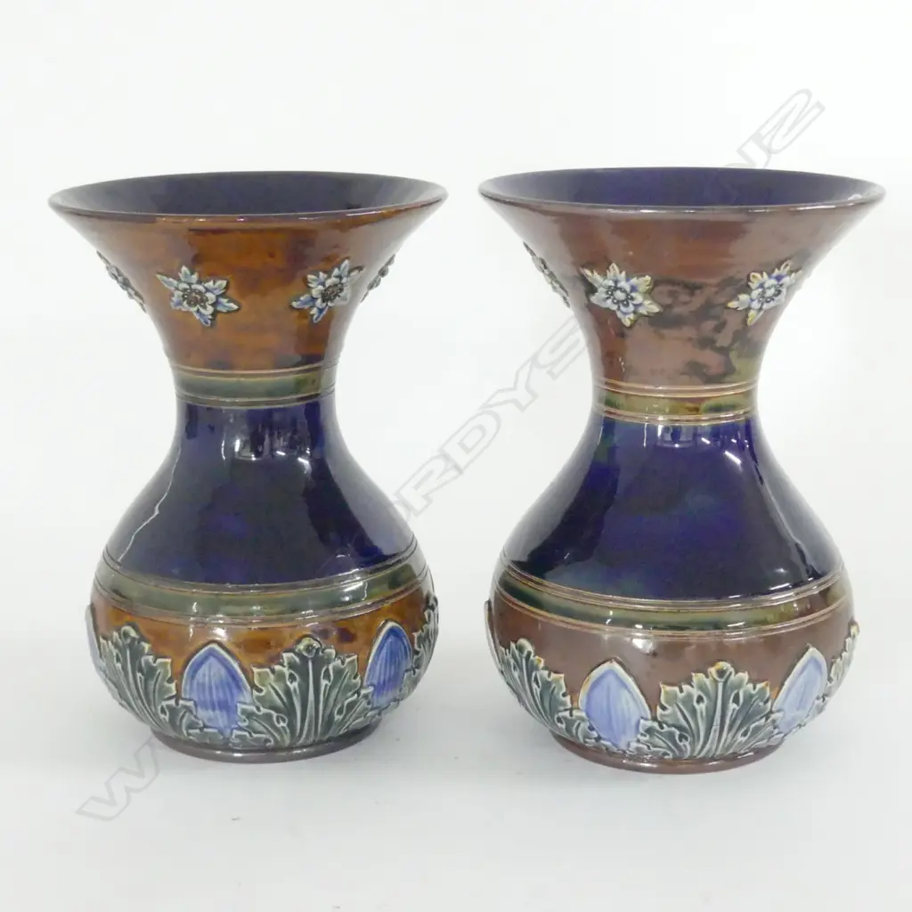 PAIR DOULTON STONEWARE VASES MANUFACTURED FOR CLAUDIUS ASH & SONS LTD LONDON. H. 240mm Image 1++