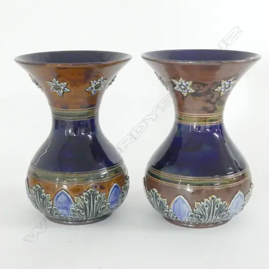 PAIR DOULTON STONEWARE VASES MANUFACTURED FOR CLAUDIUS ASH & SONS LTD LONDON. H. 240mm