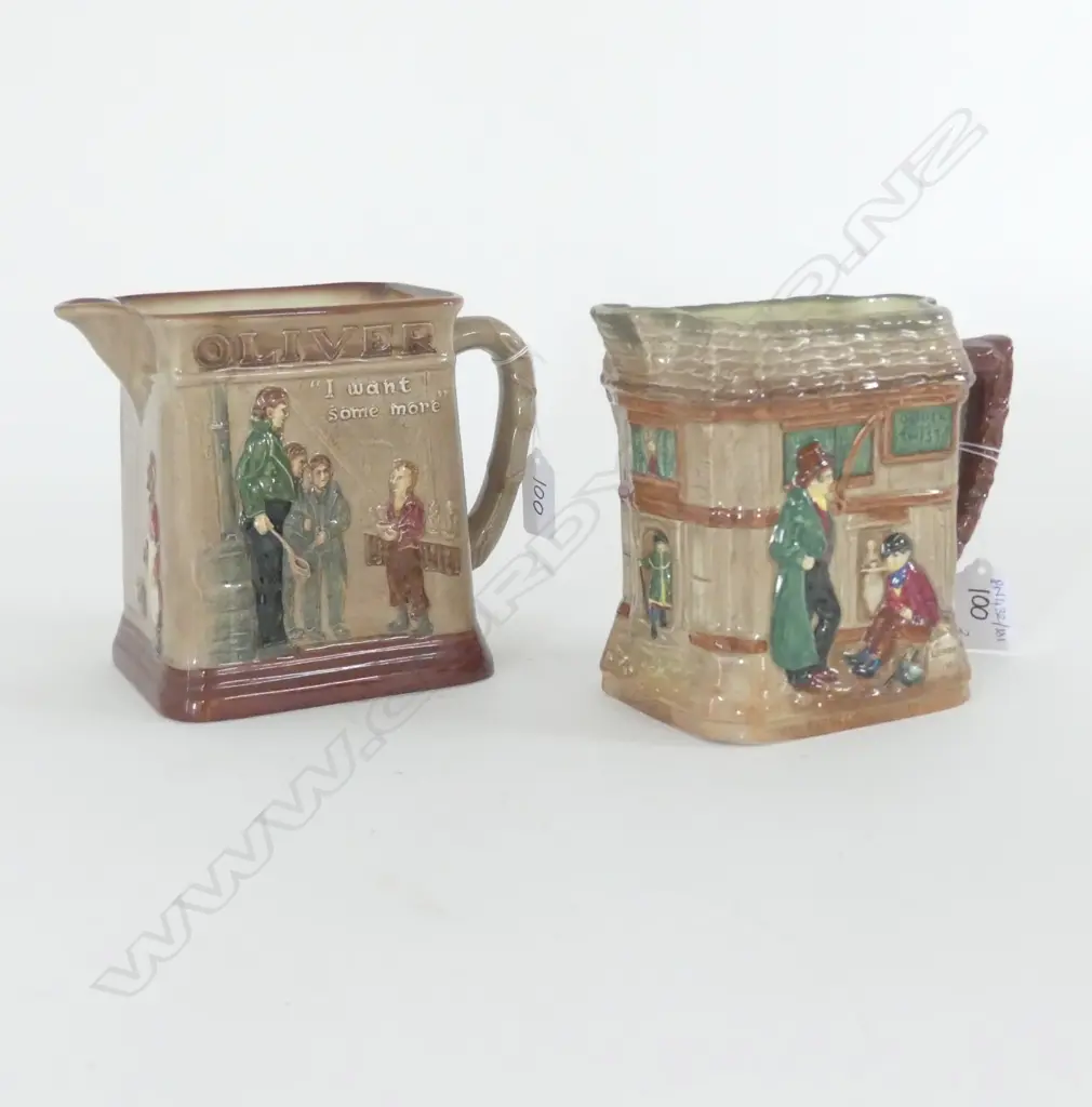 TWO DOULTON JUGS - OLIVER TWIST AND" OLIVER ASKS FOR MORE" H.145mm (tallest) Image 1++