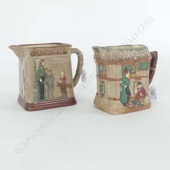 TWO DOULTON JUGS - OLIVER TWIST AND" OLIVER ASKS FOR MORE" H.145mm (tallest)