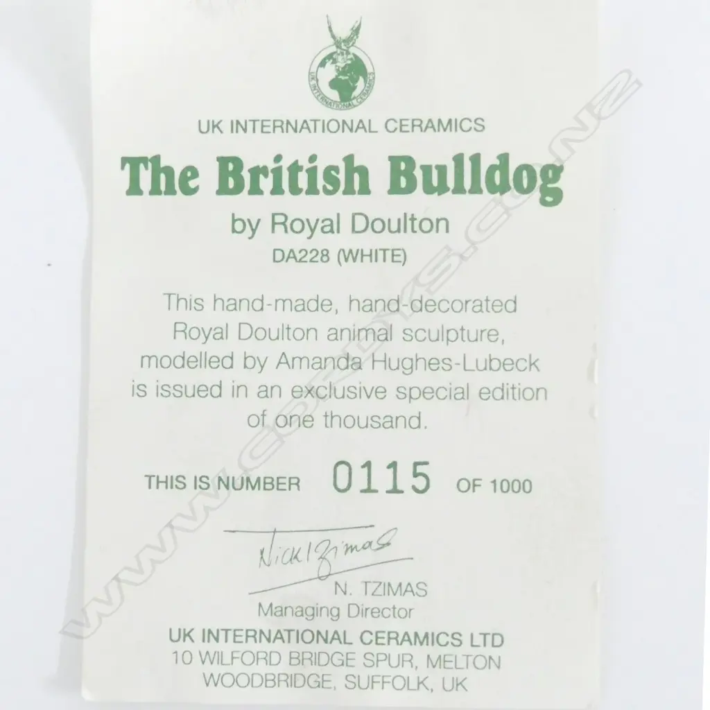 DOULTON "THE BRITISH BULLDOG" ED. 115/1000 DA228 (WHITE)", H.115mm Image 1++
