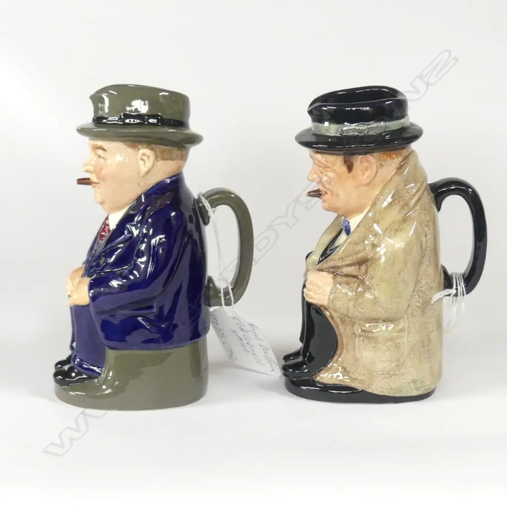 2 SMALL DOULTON TOBY JUGS WINSTON CHURCHILL & CLIFF CORNELL  H.140mm Image 1++
