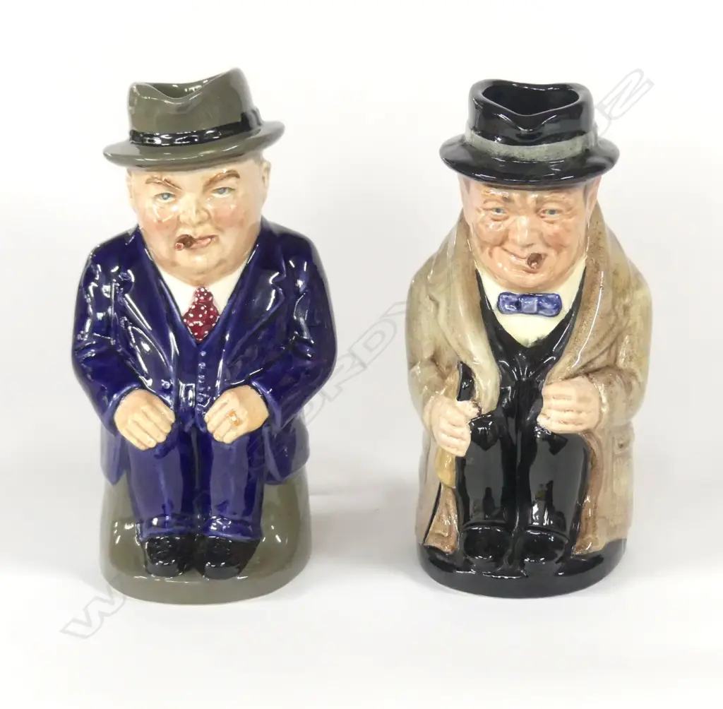 2 SMALL DOULTON TOBY JUGS WINSTON CHURCHILL & CLIFF CORNELL  H.140mm Image 1++