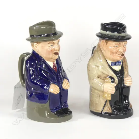 2 SMALL DOULTON TOBY JUGS WINSTON CHURCHILL & CLIFF CORNELL  H.140mm