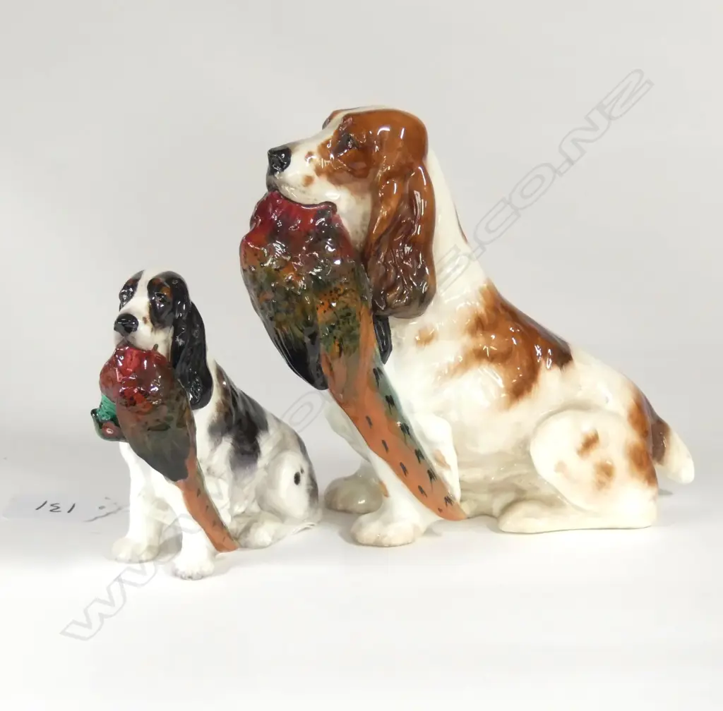 2 DOULTON SEATED COCKER SPANIELS WITH PHEASANTS, TALLEST H.135mm Image 1++