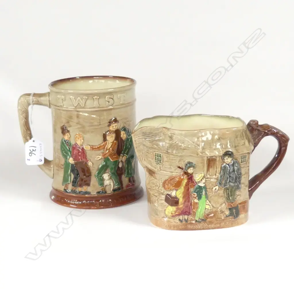 DOULTON DICKENS JUG PEGGOTY AND LARGE MUG OLIVER TWIST Image 1++