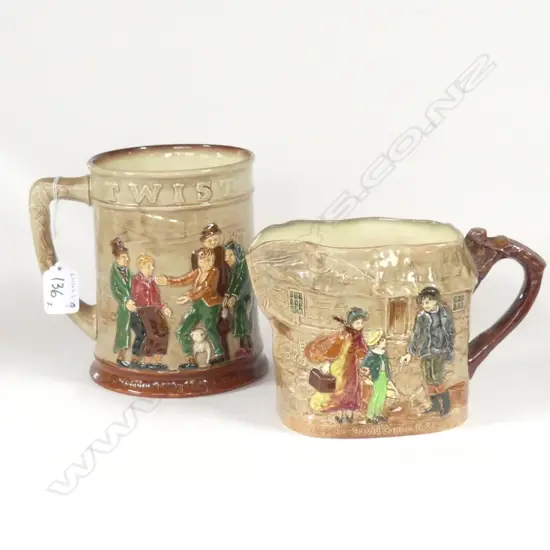 DOULTON DICKENS JUG PEGGOTY AND LARGE MUG OLIVER TWIST