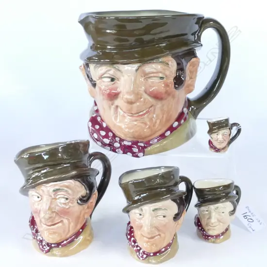 5 GRADUATED DOULTON TONY WELLER CHARACTER JUGS TINY, MINI, SMALL, MED, LARGE