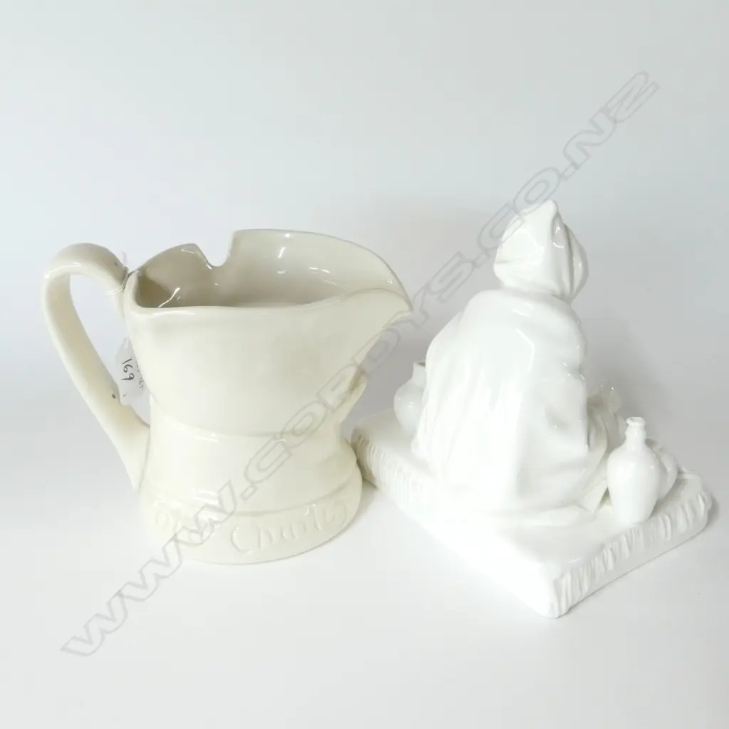 DOULTON WHITE GLAZED FIGURE "THE POTTER" & WHITE GLAZED OLD CHARLEY CHARACTER JUG Image 1++