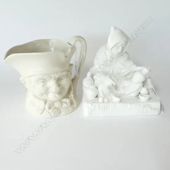 DOULTON WHITE GLAZED FIGURE "THE POTTER" & WHITE GLAZED OLD CHARLEY CHARACTER JUG