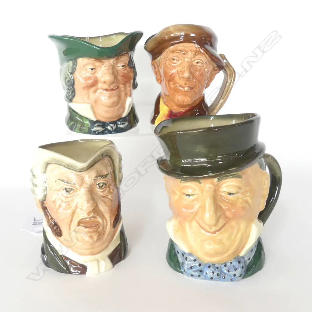 4 SMALL DOULTON CHARACTER JUGS - PARSON BROWN, SGT BUZZFUZZ, MICAWBER, ARRIOT Image 1++