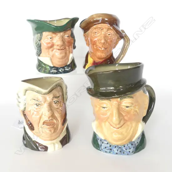 4 SMALL DOULTON CHARACTER JUGS - PARSON BROWN, SGT BUZZFUZZ, MICAWBER, ARRIOT