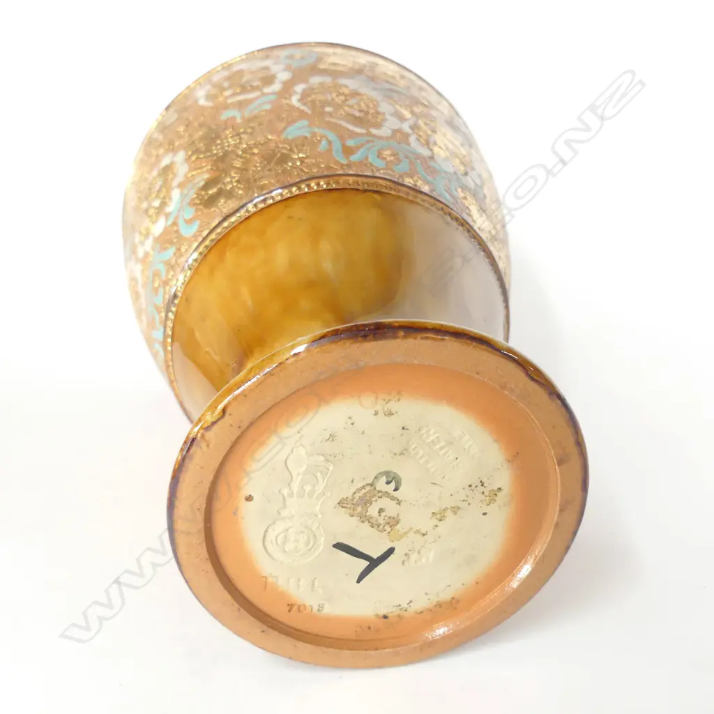 DOULTON SLATERS STONEWARE CHINE GILT VASE H.220mm Image 1++