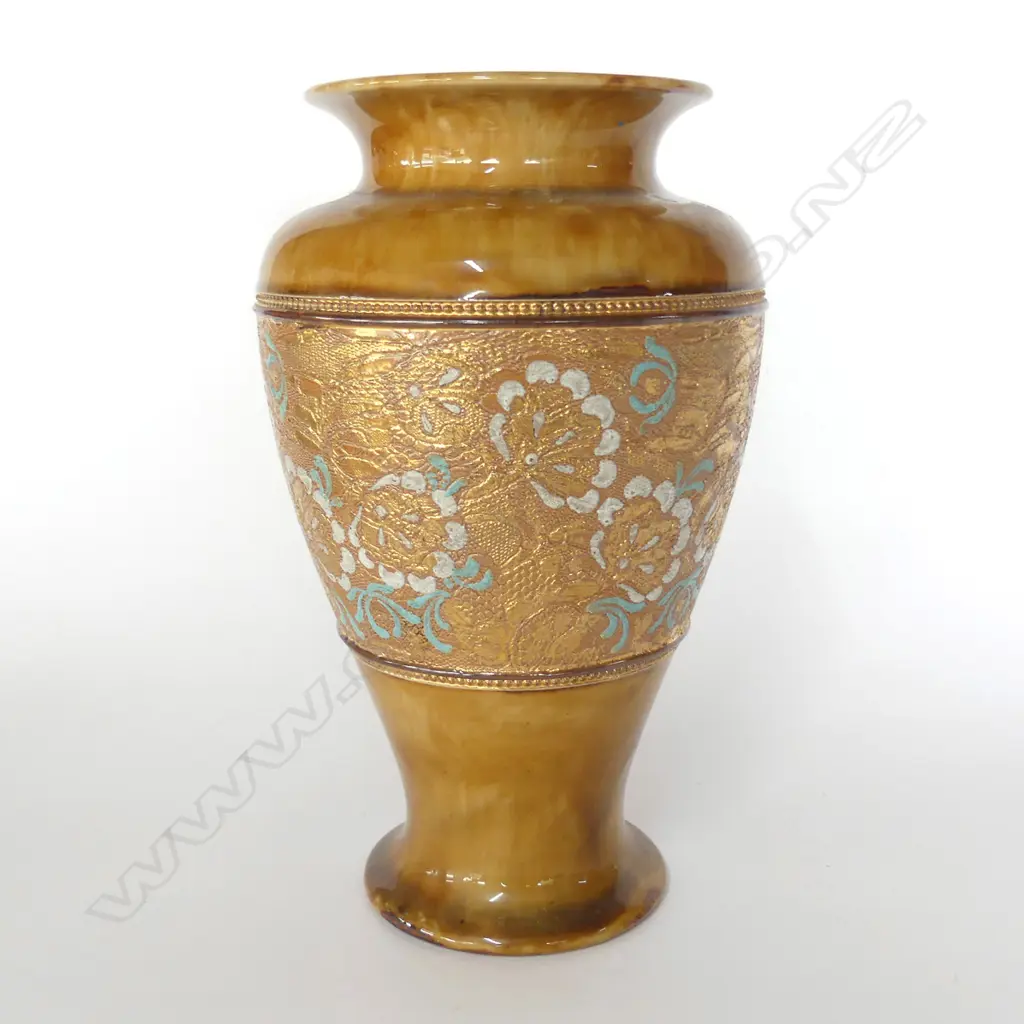 DOULTON SLATERS STONEWARE CHINE GILT VASE H.220mm Image 1++