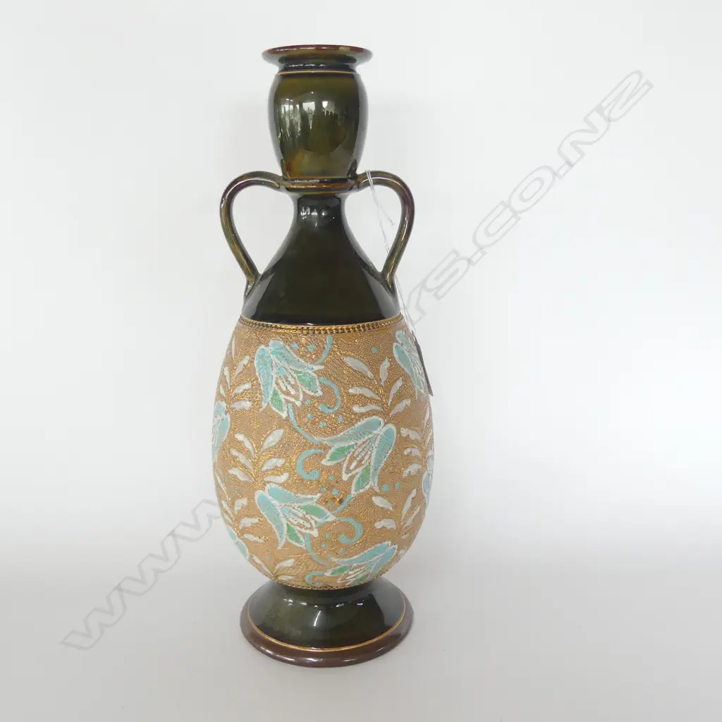 DOULTON SLATERS STONEWARE CHINE GILT TWO HANDLED VASE H.310mm Image 1++