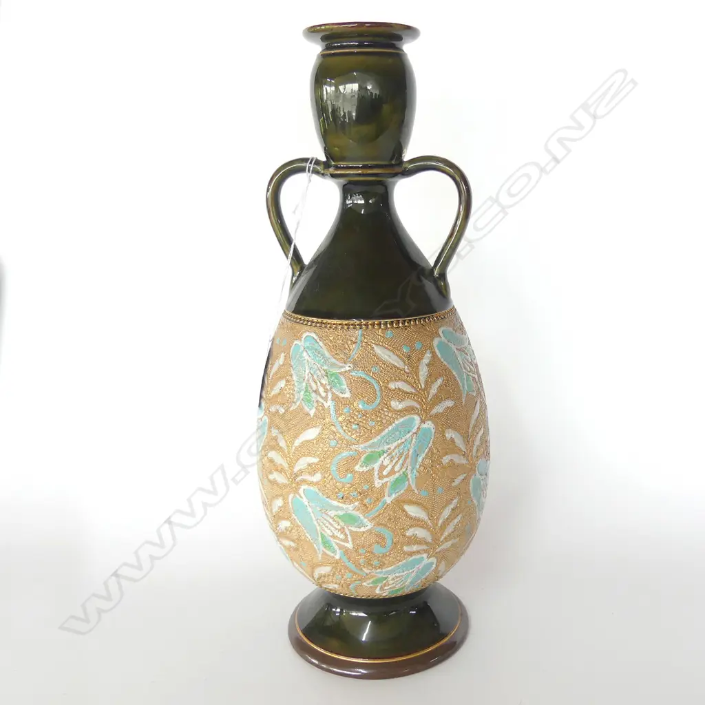 DOULTON SLATERS STONEWARE CHINE GILT TWO HANDLED VASE H.310mm Image 1++