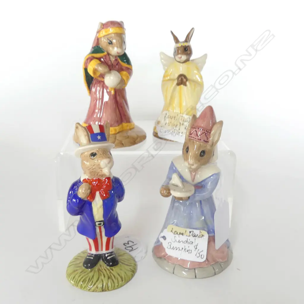 FOUR DOULTON BUNNIKINS FIGURES - UNCLE SAM, ANGEL, SUNDIAL, FORTUNE TELLER Image 1++